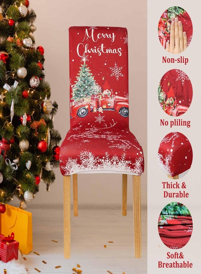 PyreneanHaven Christmas Chair Covers Set of 4, Christmas Decorations Stretch Removable Washable Dining Room Chair Protector Slipcovers for Xmas Decor Holiday Party Kitchen Home Decorations (Red Truck, 4 PCS) - Image 3